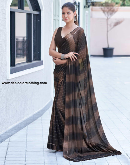 Brown Georgette Printed Leheriya Saree