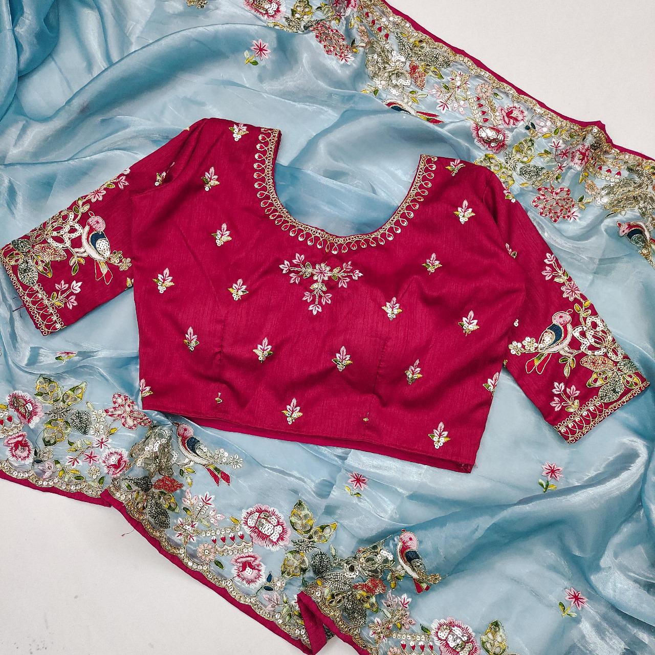 Product Image - Designer Wedding Saree in Soft Jimmy Chu Fabric with Embroidered Blouse