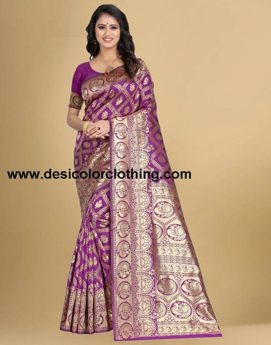 Wine Jacquard Banarasi Silk Saree
