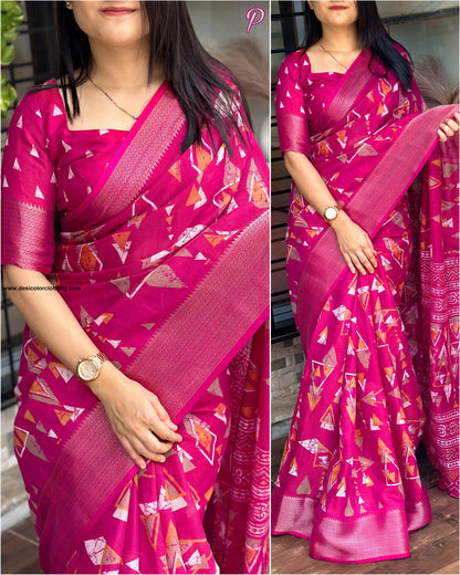 Fabric cotton zari jacquard with running blouse Saree