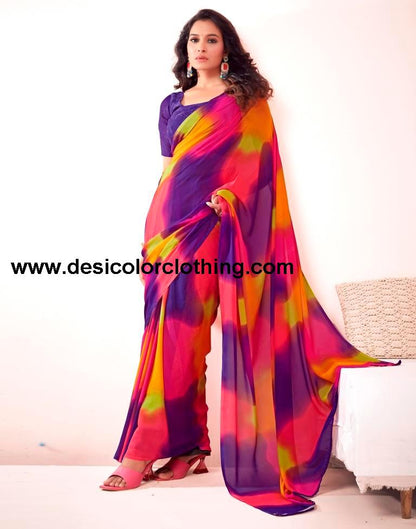 Purple Georgette Printed Saree