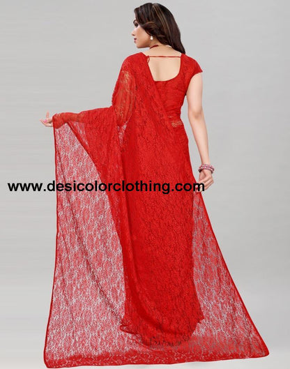 Red Coloured Russel Net Partywear saree