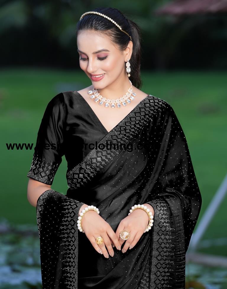 Black Plain Georgette Saree