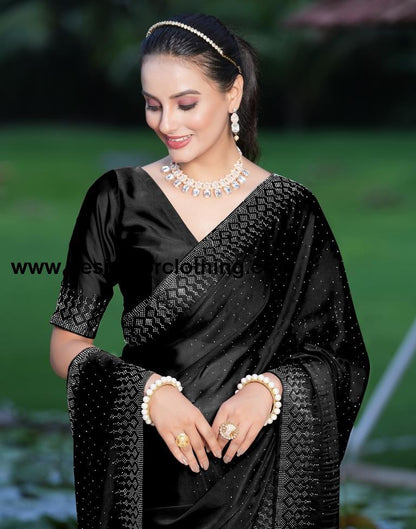 Black Plain Georgette Saree