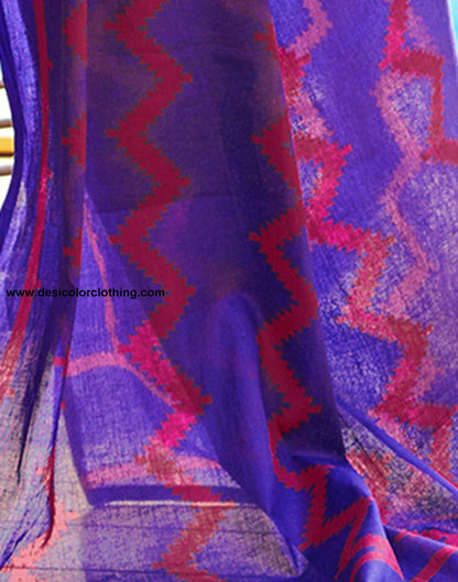 Pink Printed Cotton Pre-Draped Saree