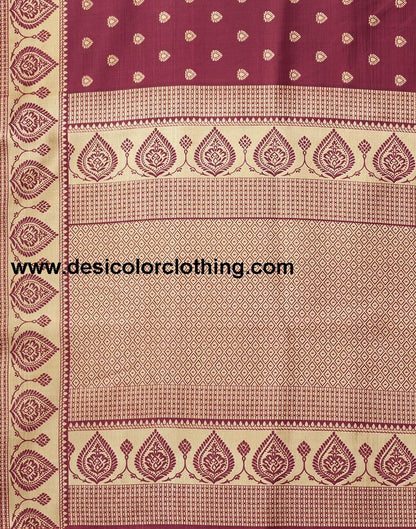 Beige And Maroon Banarasi Silk Saree