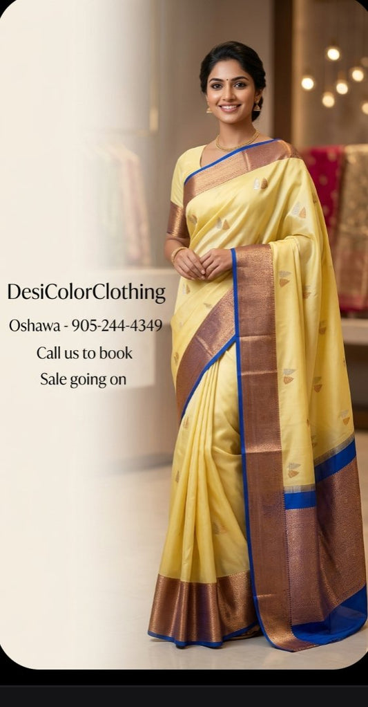 Product Image - Lemon Yellow Lite Weight Kachi Saree - Elegant & Comfortable - 1