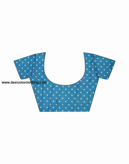 Blue Printed Cotton Pre-draped Saree