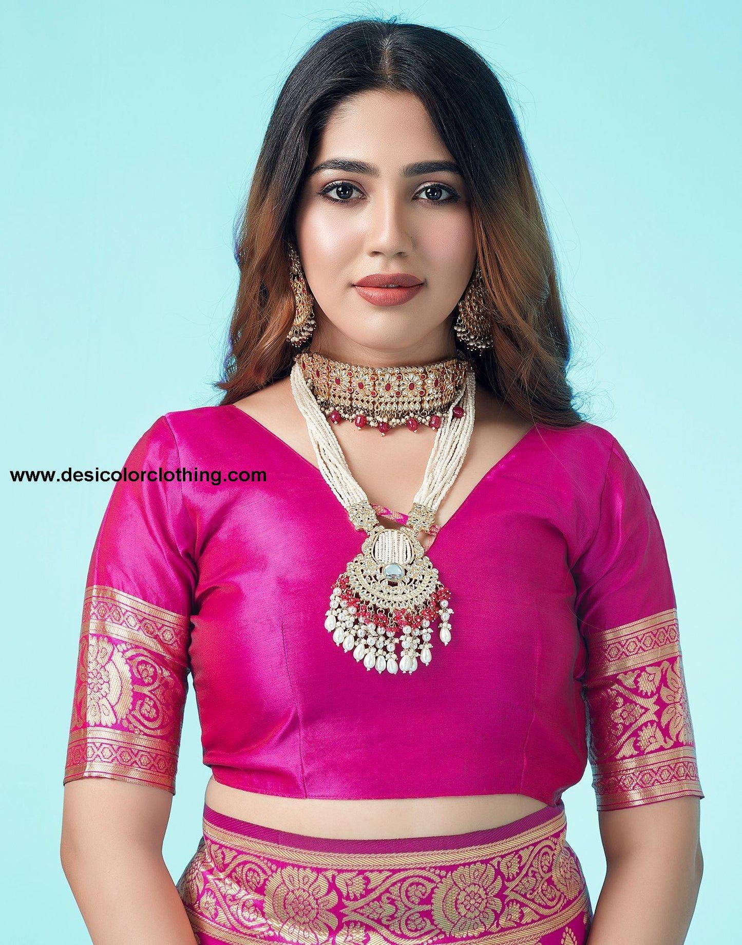 Rani Pink Jacquard Silk Saree