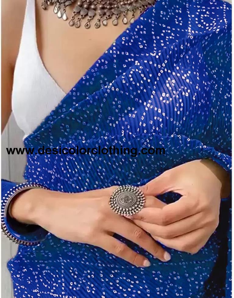 Royal Blue Bandhani Georgette Saree