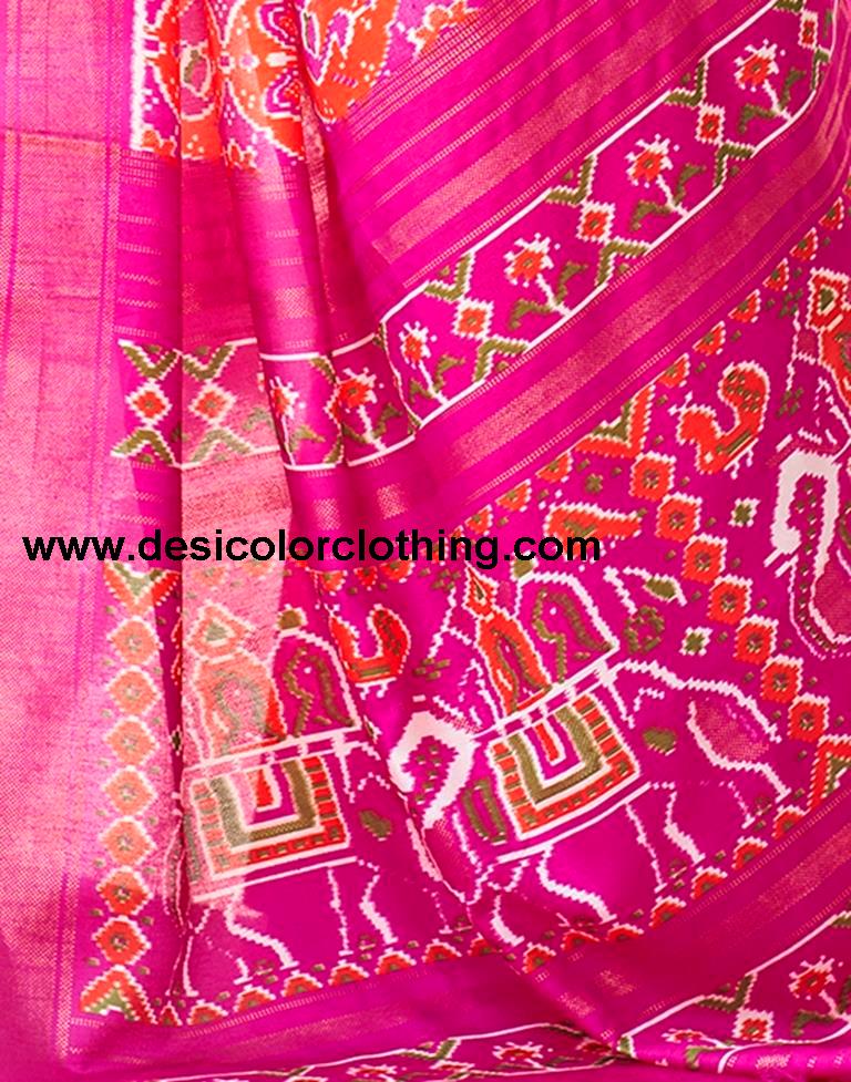 Rani Pink Silk Printed Saree