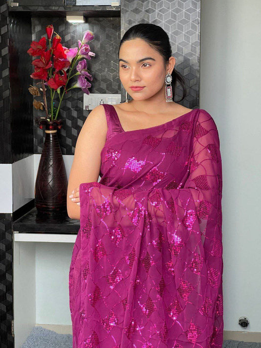 Product Image - Designer Georgette Sequence Saree | Elegant Ethnic Wear for Festive & Wedding Occasions
