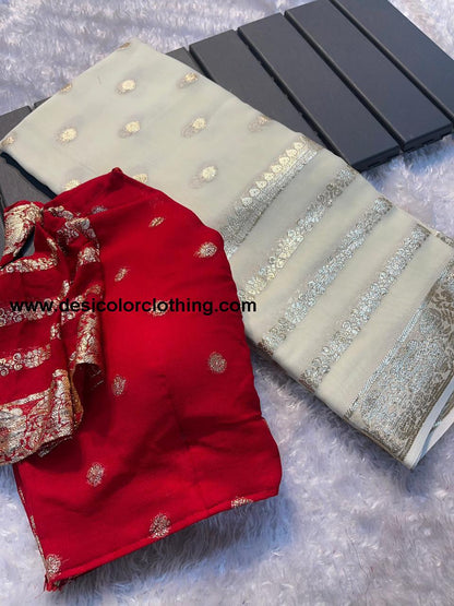 Viscose Georgette Saree with Contrast Blouse
