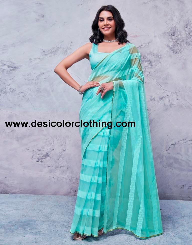Turquoise Orgenza Plain Saree