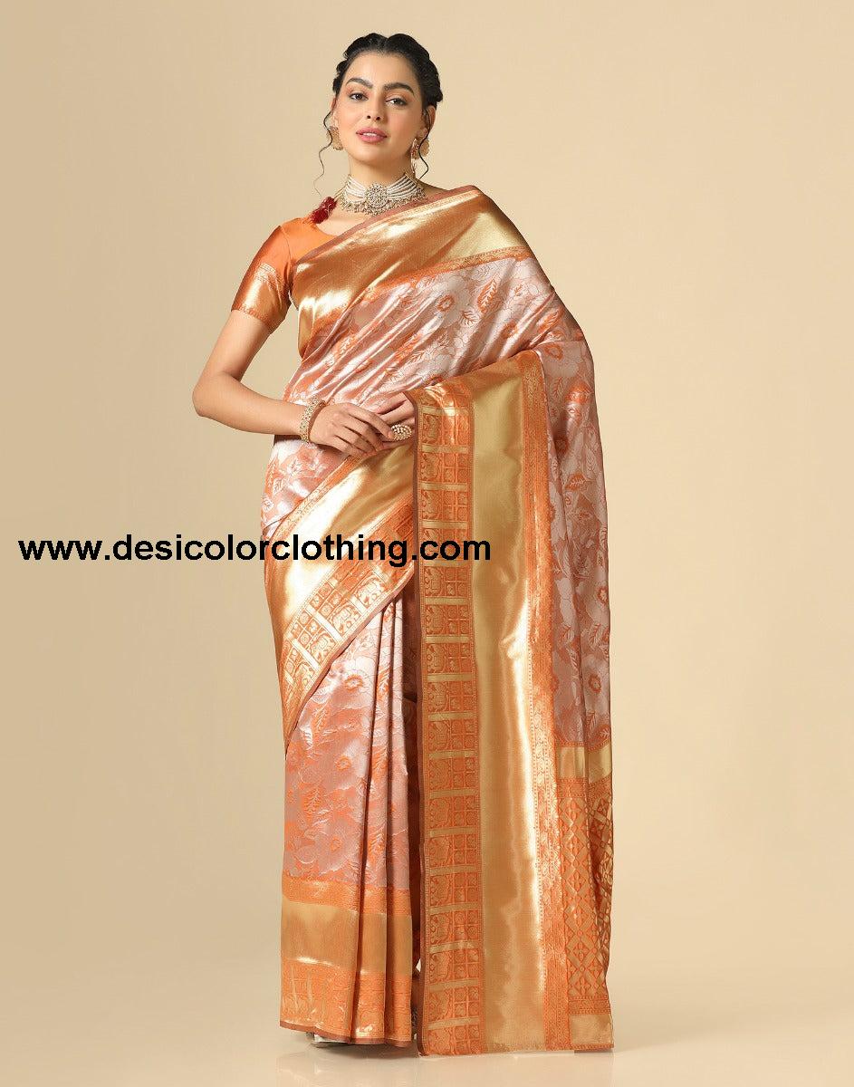 Rust Orange Banarasi Silk Saree