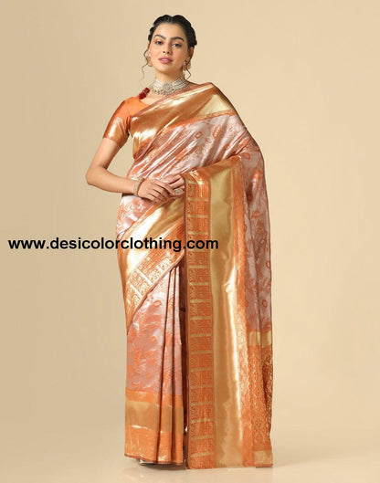Rust Orange Banarasi Silk Saree