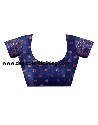 Dark Blue Silk Printed Saree