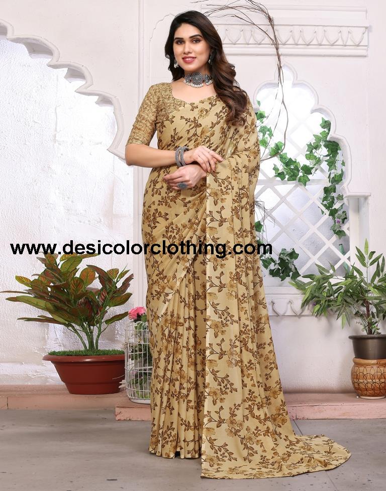 Beige Georgette Floral Printed Saree