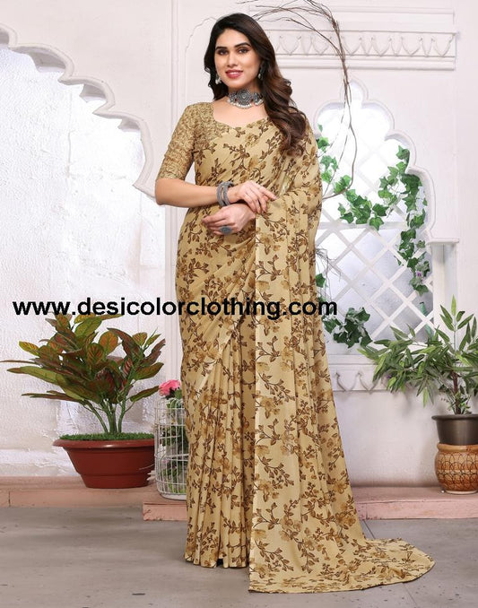 Beige Georgette Floral Printed Saree