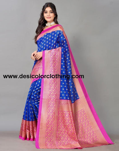 Blue Printed Silk Saree