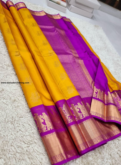 Kanchipuram 100% Pure Handwoven 1G Gold Zari Korvai Silk Saree with Big Border