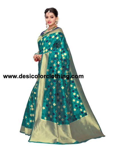 Turquoise Coloured Poly Silk Jacquard Partywear saree