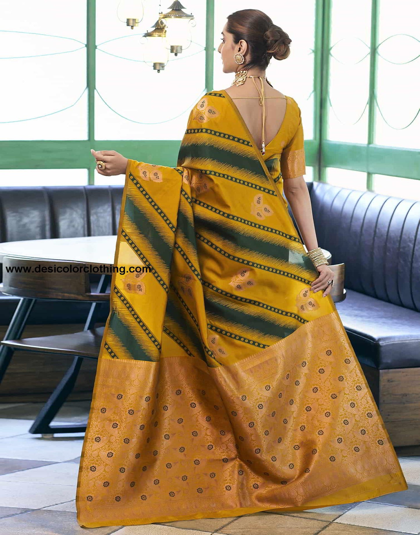 Yellow Banarasi Silk Woven Saree