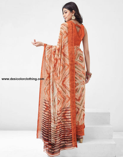 Rust Printed Georgette Saree