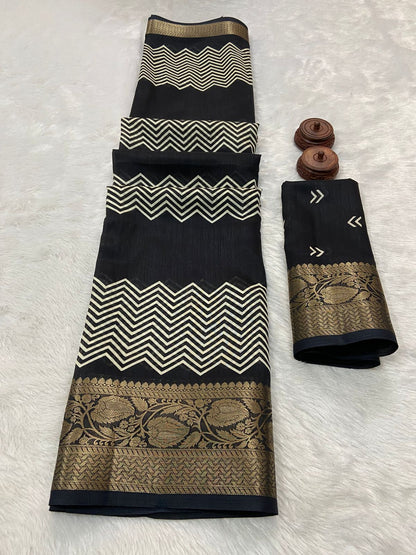 Product Image - Elegant Pure Dola Silk Saree with Heavy Jacquard Weaving Border and HD Kalamkari Style Print