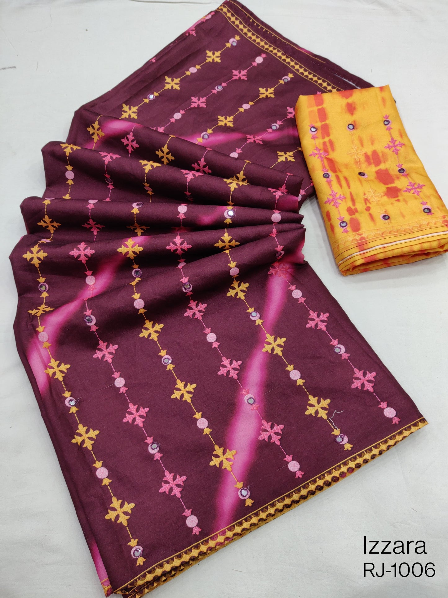 Product Image - Izzara Designer Saree - Soft Tusser with Leheriya Digital Print & Tikky Work