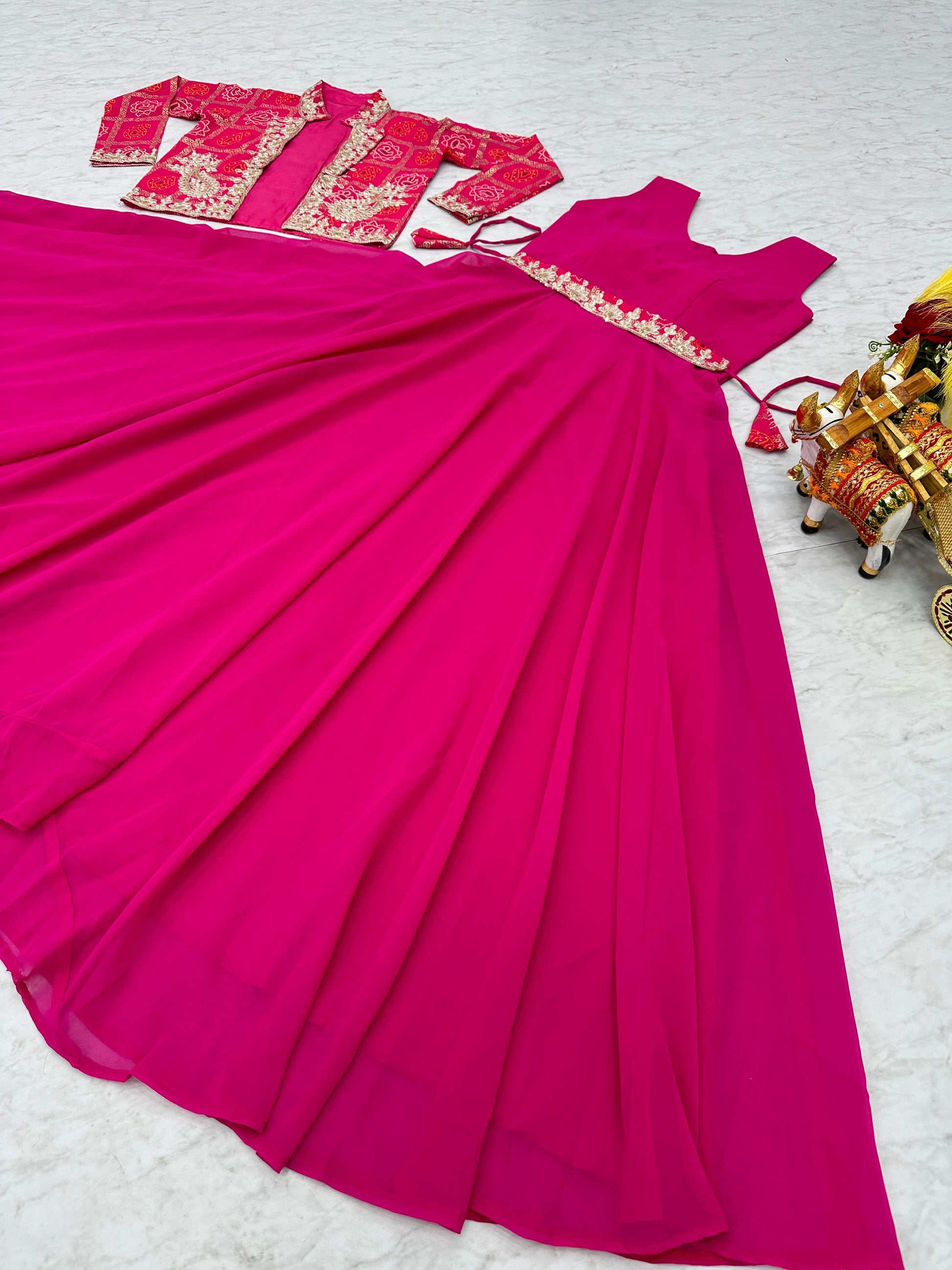 Product Image - Designer Festive Bandhej Jacket & Long Gown - Shree Ram Creation
