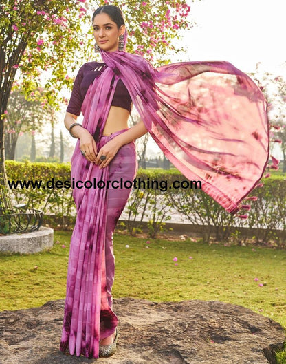 Pink Georgette Printed Saree