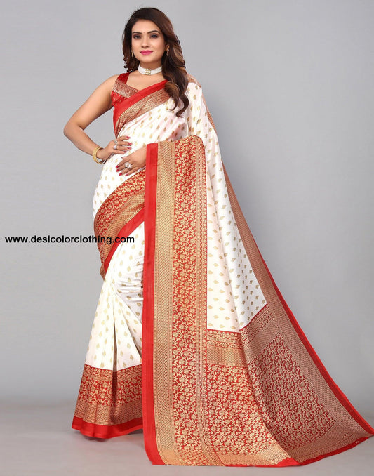 White Silk Printed Saree