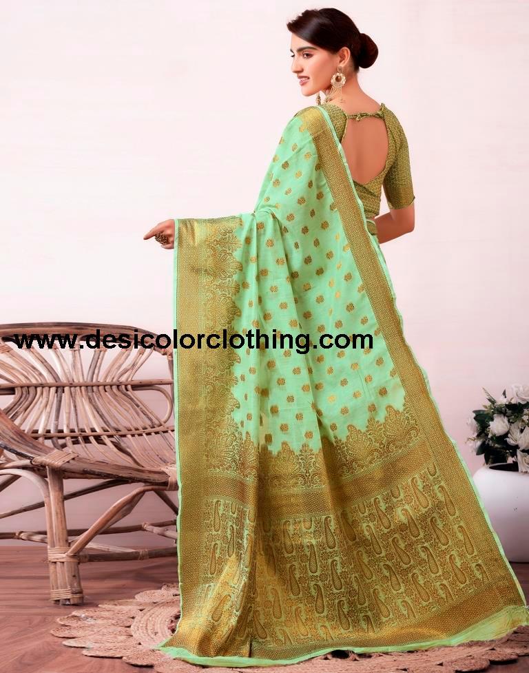 Pista Green Silk Plain Saree