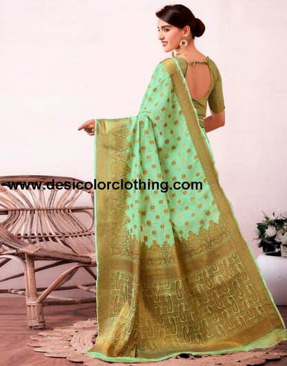 Pista Green Silk Plain Saree