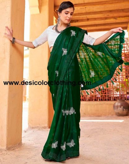 Bottle Green Chiffon Plain Ready To Wear