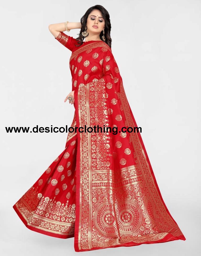 Red Jacquard Banarasi Silk Saree