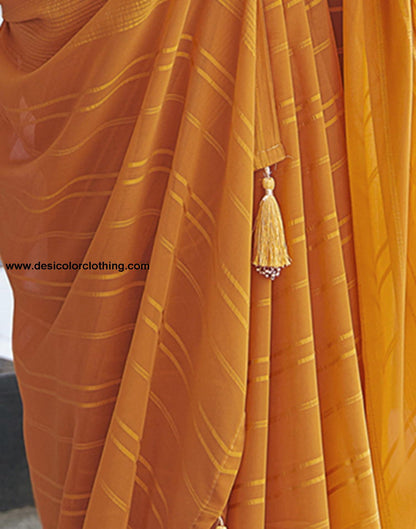 Yellow Georgette Plain Saree