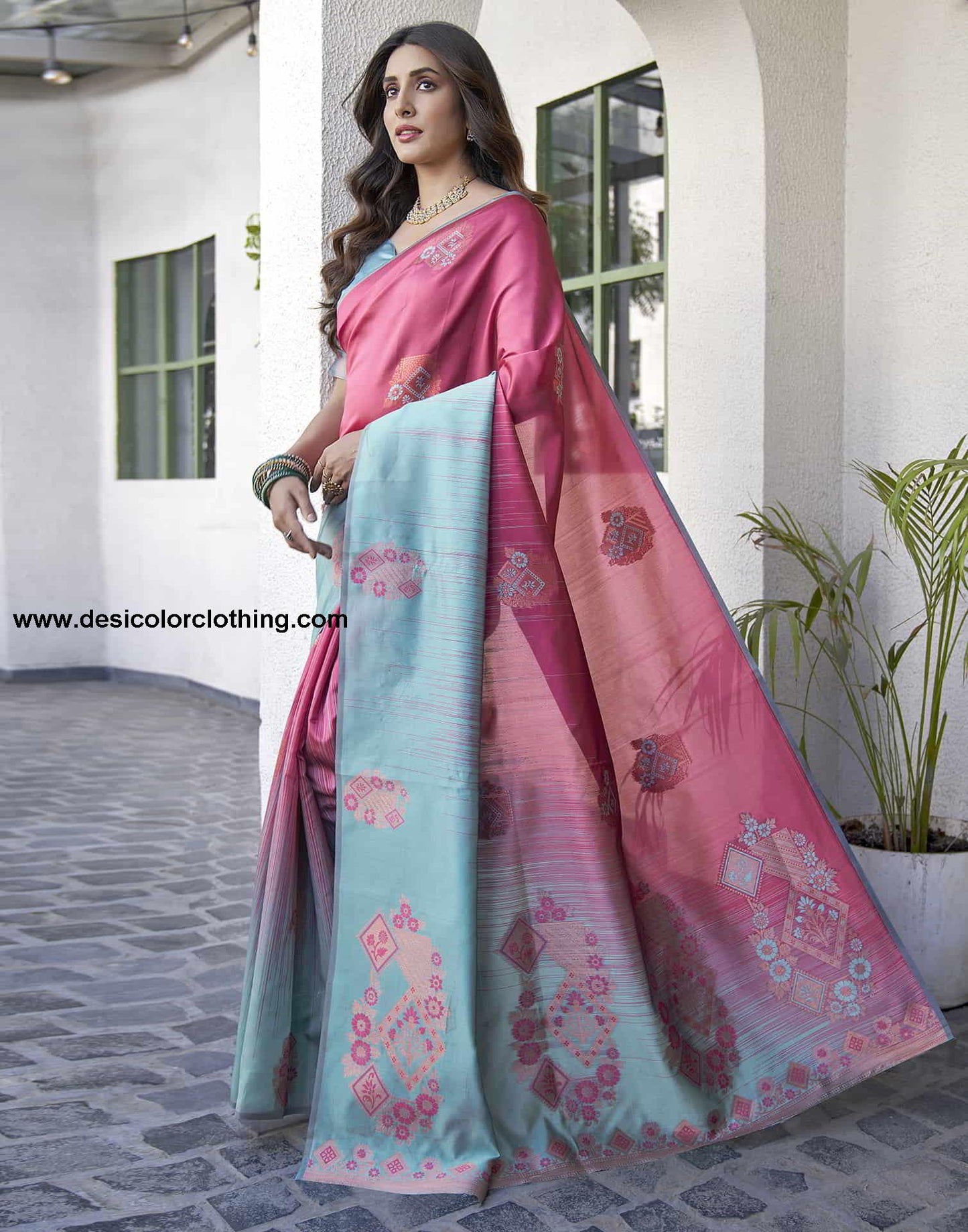 Pink Banarasi Silk Woven Saree