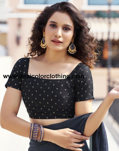 Dark Navy Blue Plain Georgette Saree