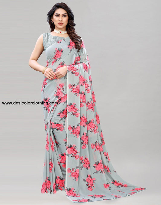 Exotic Grey Printed Saree | 1850S177