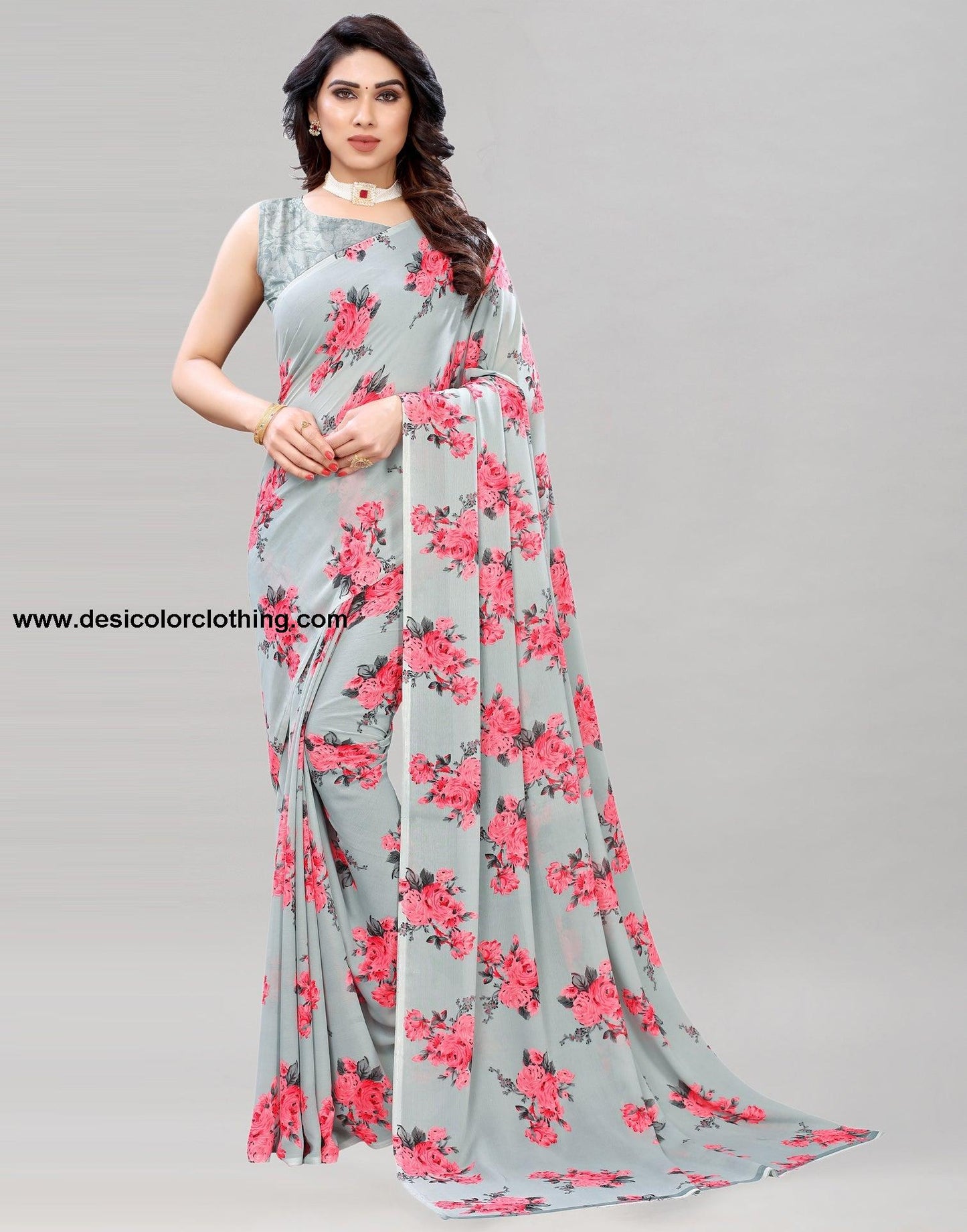 Exotic Grey Printed Saree | 1850S177