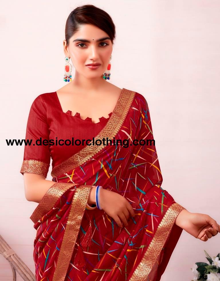 Red Renial Printed  Saree