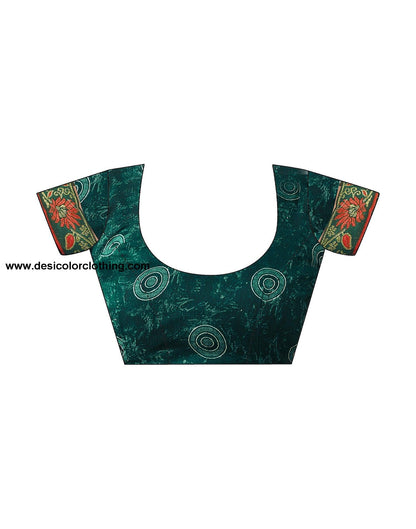 Dark Green Chiffon Printed Saree