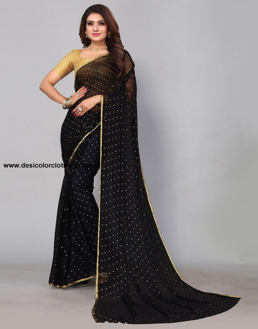 Black Chiffon Plain Saree