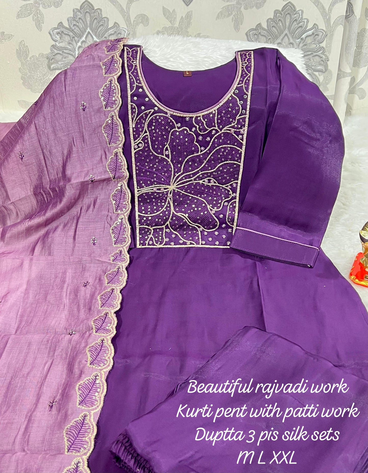 Product Image - Designer Handwork Kurti with Pant & Dupatta Set in Premium Roman Silk – Festive & Wedding Ready