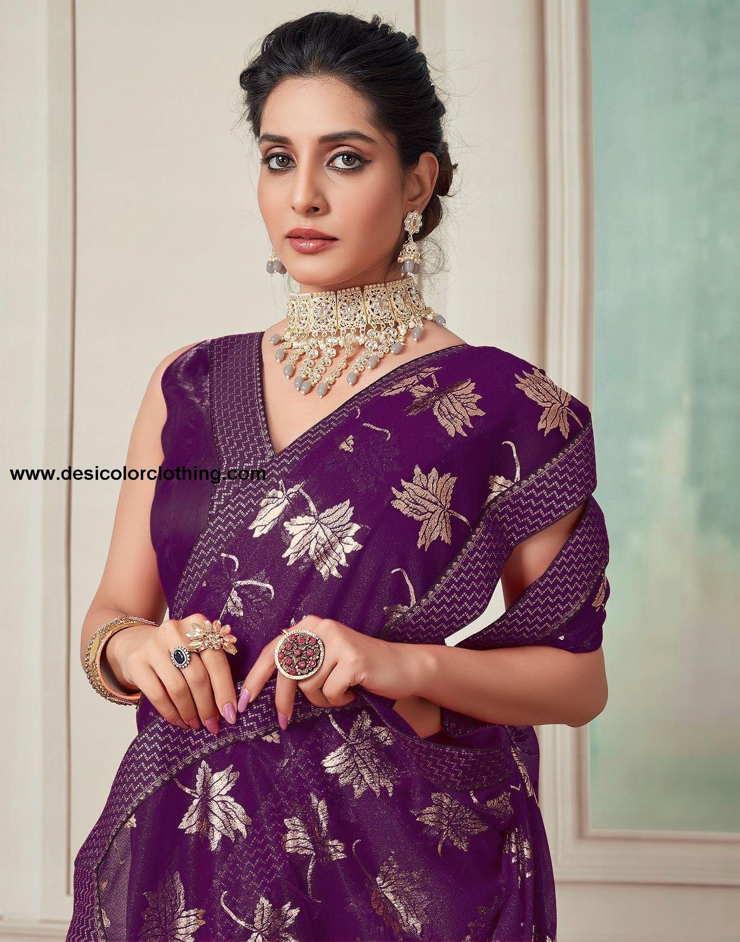 Dark Purple Plain Lycra Saree