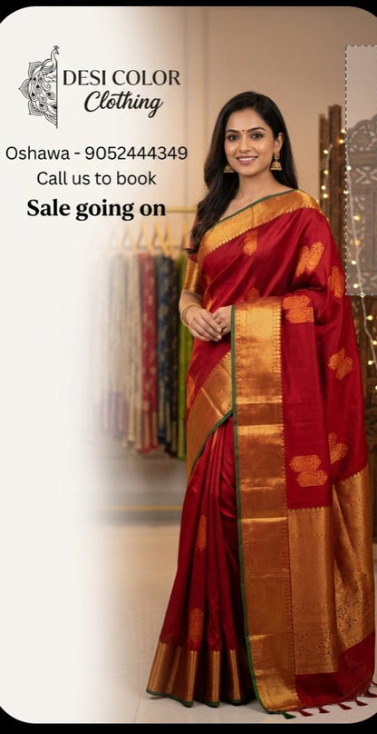Product Image - Elegant Maroon Kachipuram Pattu Sarees - 1
