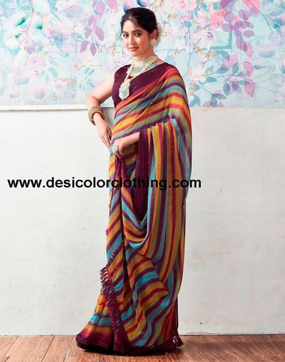 Wine Georgette Printed Sarees