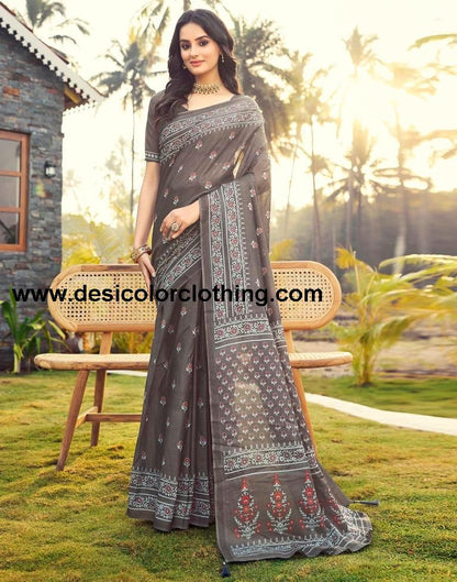 Stone Grey Cotton Printed Ready To Wear